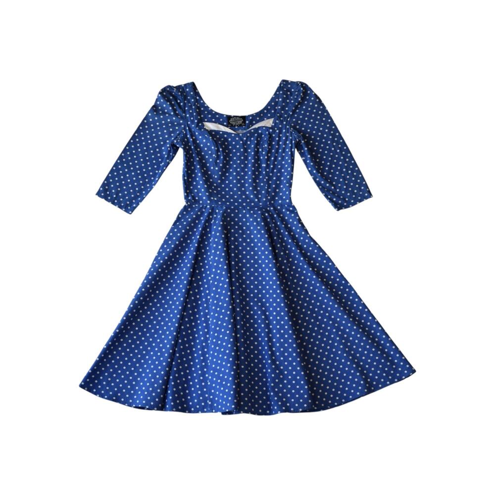 Hearts & Roses Blue Polka Dot Fit & Flare Rockabilly Dress Size 4